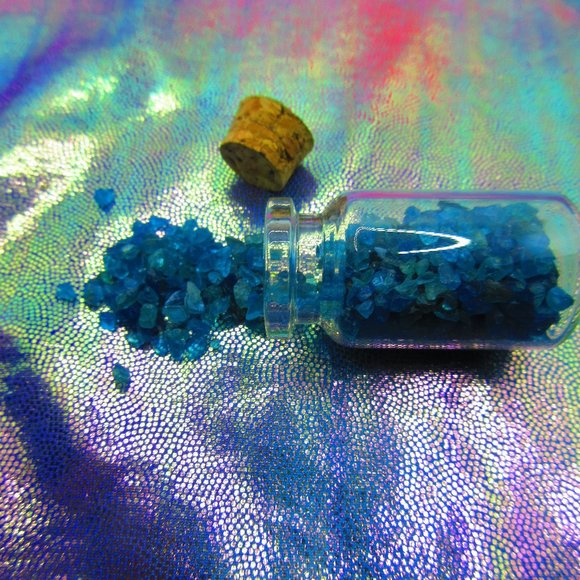 Blue Apatite Chips Gemstone In A Bottle Embellishments Natural Semi Precious - Picture 1 of 3